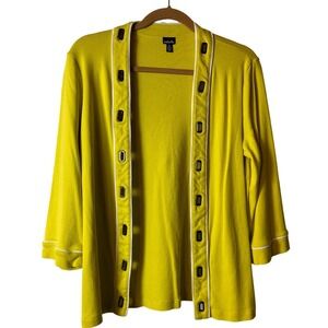 Rafaella Women Yellow/lime cardigan 3/4 Sleeve Open Front  Detal size L